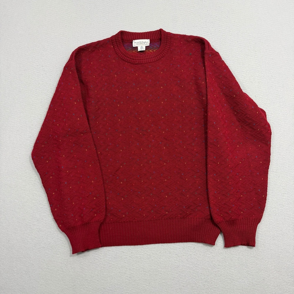 Vintage Tricots St Raphael Sweater Medium  Red Pure Wool Crewneck Speckled Knit